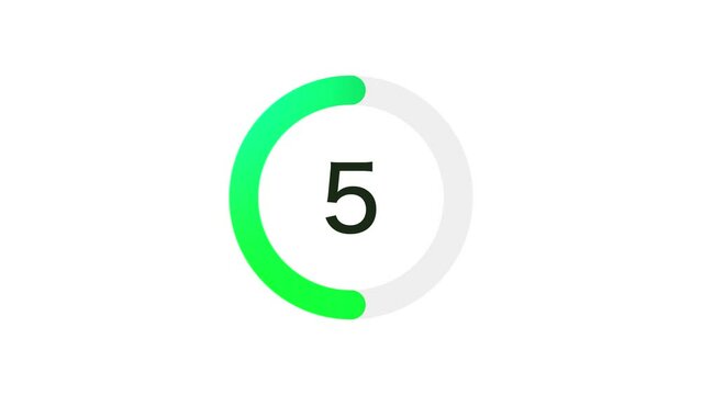 10 Seconds Simple Green Gradient Circle Countdown on White Background. Rounded Lines, Shapes, Fresh and Creative. 4K Motion Graphics