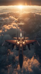Naklejka premium Military Jets Performing Flyover in Missing Man Formation at Sunset