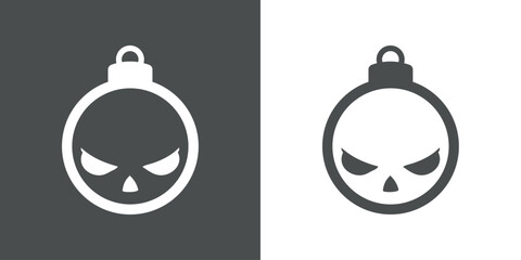 Tiempo de Navidad. Logo con silueta de bola de navidad con cara de calavera enojada para Halloween