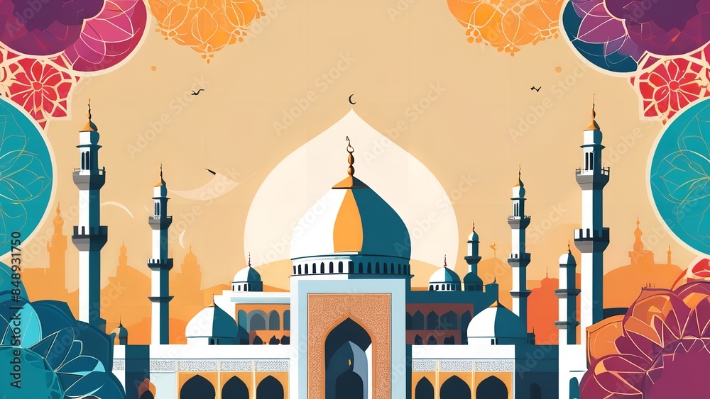 Wall mural Islamic background illustration - Generative AI