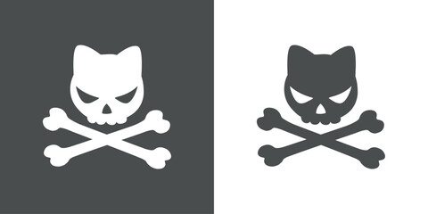 Obraz premium Símbolo pirata. Logo de calavera de gato con expresión enojada y huesos cruzados para invitaciones y tarjetas de Halloween