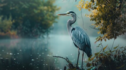 Fototapeta premium Majestic Heron in the Wild Blueprint Heron Wildlife
