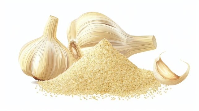 garlic powder clipart, spice element, realistic illustration, pale yellow, isolated on white background
