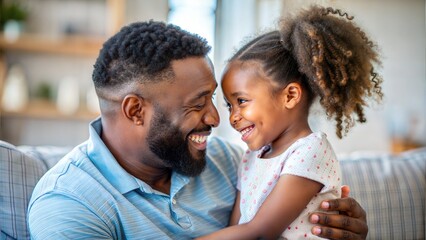 "Playtime Joy": A joyful image of a Black father and daughter playing together, showing happiness and connection.
