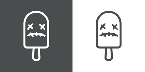 Logo ice cream. Helado de paleta con líneas con cara de zombi triste  © teracreonte