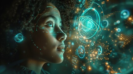 A person with a serene expression, surrounded by floating symbols of knowledge, symbolizing claircognizance, the gift of knowing without logical explanation.