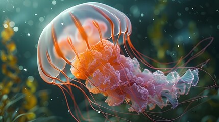 Graceful Jellyfish Drifting in the Peaceful Ocean with Colorful Ethereal Tentacles