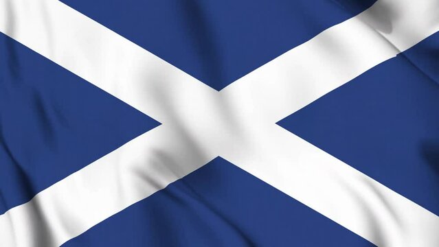 Waving Flag of Scotland video background. Realistic Slow Motion Animation. Scotland flag 4K Loop Motion Graphics. Celebrating St. Andrew's Day and Scottish heritage.