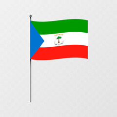 Equatorial Guinea flag on flagpole. Vector illustration.