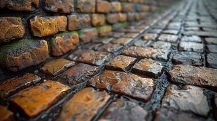 Neatly stacked bricks in varying shades offer a study in texture and repetition