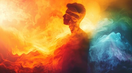 An artistic representation of a person's aura, with vibrant colors swirling around their body, reflecting their spiritual and emotional state.