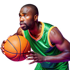 Focused basketball player ready to make a move
