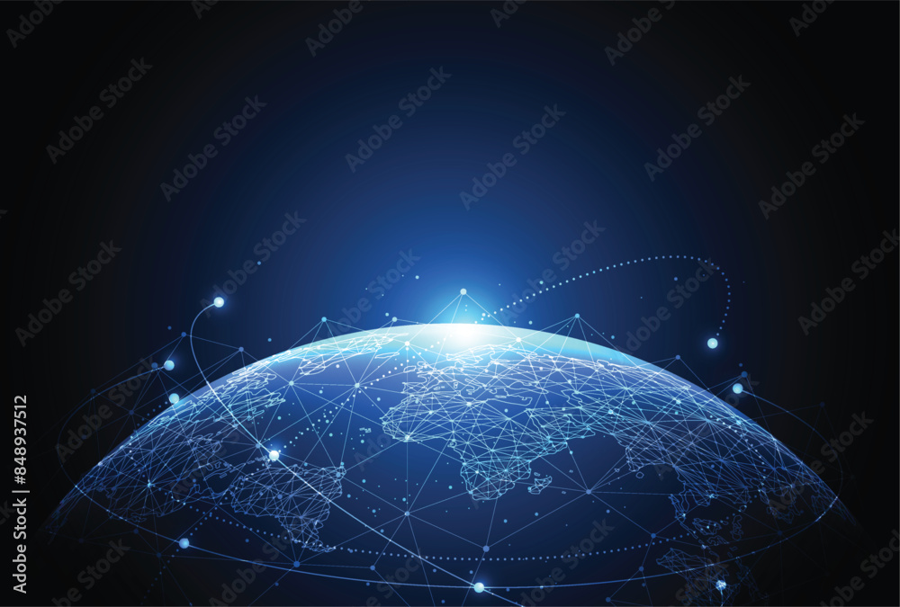 Poster global network connection. world map point and line composition concept of global business. vector i
