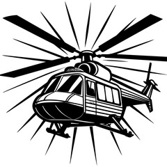 black and white image of a helicopter