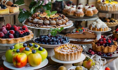 A table full of desserts and fruit, A table full of desserts and fruit, Generative AI