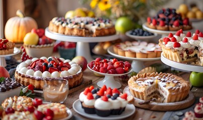 A table full of desserts and fruit, A table full of desserts and fruit, Generative AI