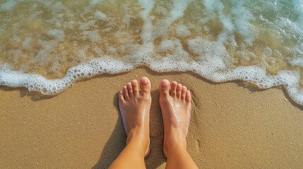 Ich liebe meine F&uuml;&szlig;e Tag Internationaler Tag am 17. August F&uuml;&szlig;e am Strand Meer mit Wasser auf einer Wiese mit G&auml;nsebl&uuml;mchen Generative AI