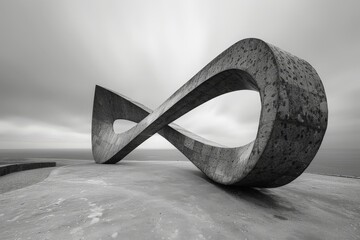 black and white photo of a concrete infinity symbol
