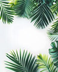 green tropical plants  on white background