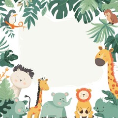 Fototapeta premium Adorable Safari Animals Cartoon Illustration for Children's Decor