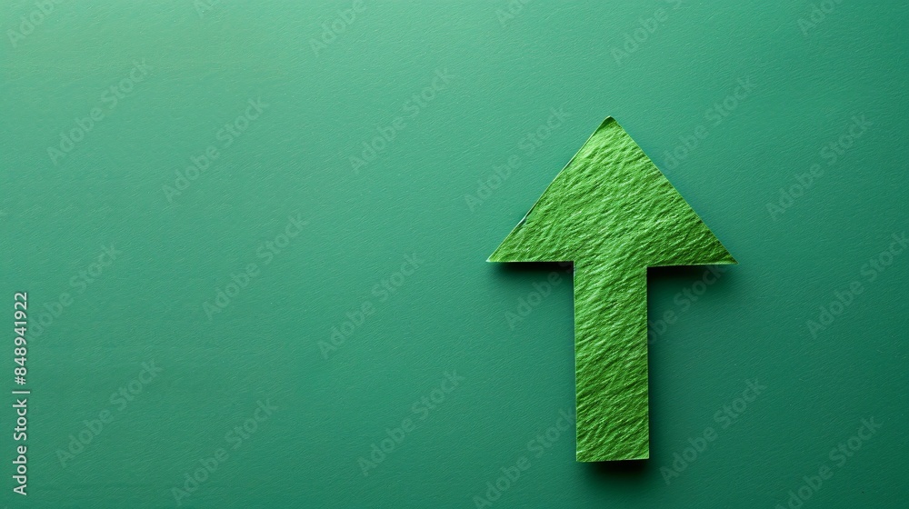 Poster against a clean background, an upward-pointing arrow in green symbolizes progress in the circular ec