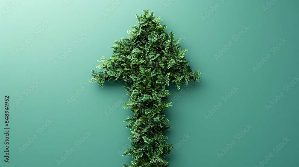 Poster against a clean background, an upward-pointing arrow in green symbolizes progress in the circular ec