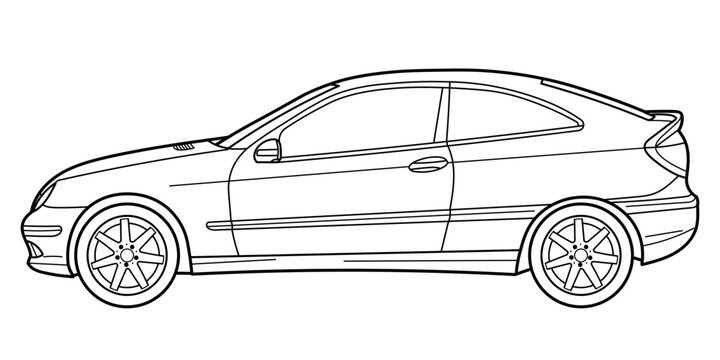 Outline drawing of a classic executive busines sport car, coupe sedane car from side view. Vector doodle illustration	