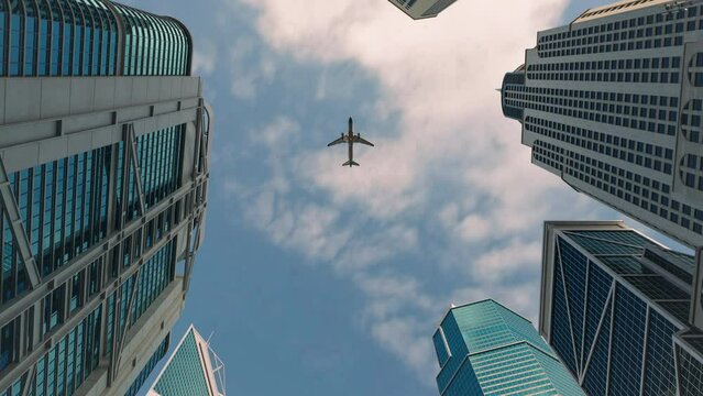 Animations 4k ProRes 422 30fps. perspective, the skyscraper is directed to the sky. blue gradient. building design