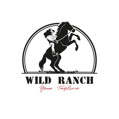 Retro Vintage Silhouette Horse Ranch Logo Design. logo perfect for a ranch or farm