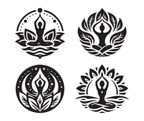 Yoga logo vector icon. silhouette vector art illustration.