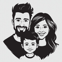 Simple flat family icon, black vector illustration on transparent background