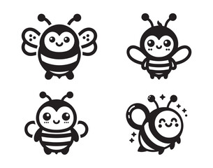 A cute bee silhouette  vector art illustration. white background.