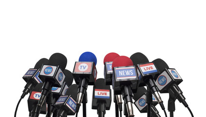 Set of microphones ready for the press conference