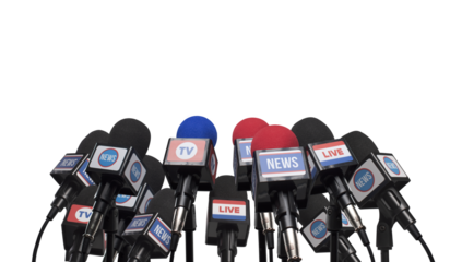 Set of microphones ready for the press conference