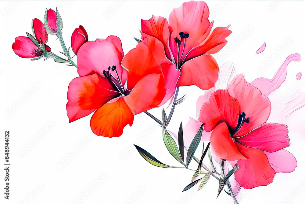 Wall mural hand-painted watercolor flower. elegant red flower for cards, invitations, posters and other printed