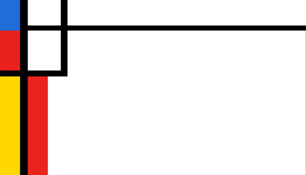 Minimalist abstract art with black lines and blocks of primary colors.