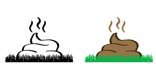 Stepping on shit. Foot stepping into dog poop or animal shit. Walk on a dogs turd. Cartoon shoes, shoe and poo logo. walking dogs and their turd. People step on poop. Steps on excrement with his foot.