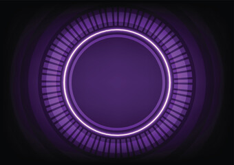Purple neon light lens circle digital technology background