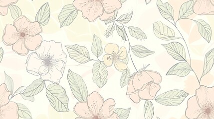 Seamless pastel floral pattern with hand-drawn flowers and leaves