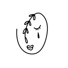 Drawing face image line flower leaves happy