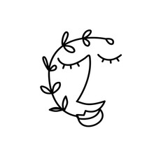 Drawing face image line flower leaves happy
