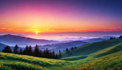 Experience the breathtaking beauty of a sunset horizon with our gradient landscape image. In this 16:9 aspect ratio composition, warm tones blend seamlessly into the cool hues of dusk, creating a mesm