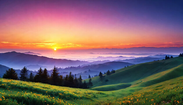 Experience the breathtaking beauty of a sunset horizon with our gradient landscape image. In this 16:9 aspect ratio composition, warm tones blend seamlessly into the cool hues of dusk, creating a mesm