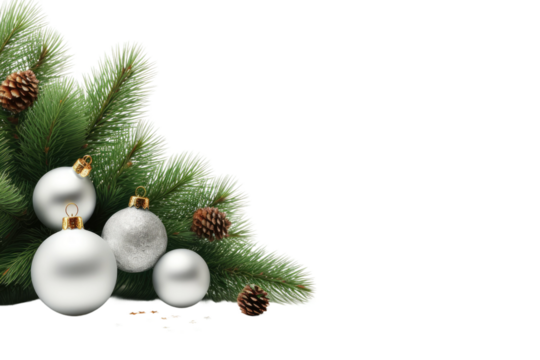 Shimmering Elegance: A Christmas Tree Adorned With White and Silver Ornaments on a Clear PNG or White Background.