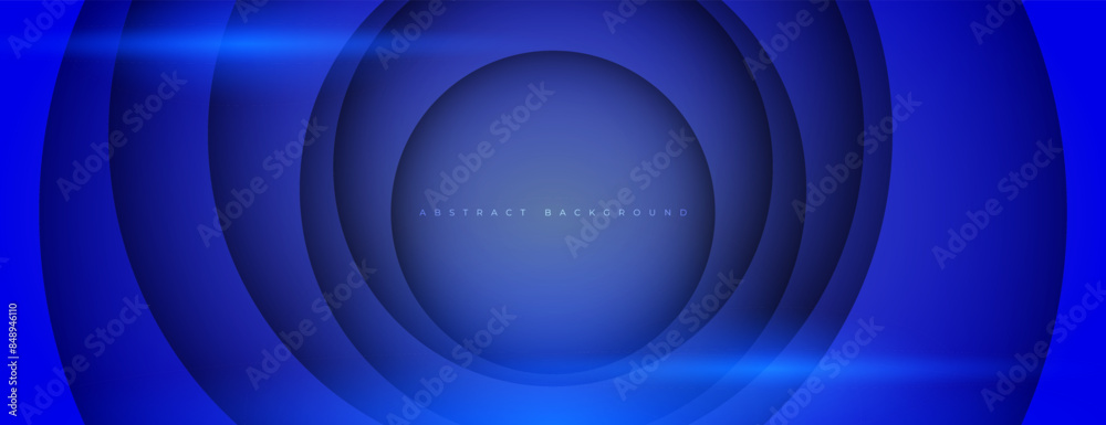 Wall mural blue circle papercut layer background. abstract circular background