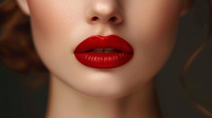 Fototapeta premium Close Up of Red Lips With Makeup