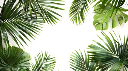 green tropical plants  on white background