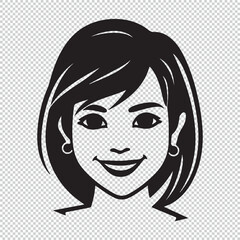 Simple flat female avatar logo, black vector illustration on transparent background