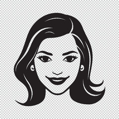 Simple flat female avatar logo, black vector illustration on transparent background