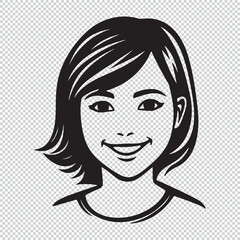 Simple flat female avatar logo, black vector illustration on transparent background
